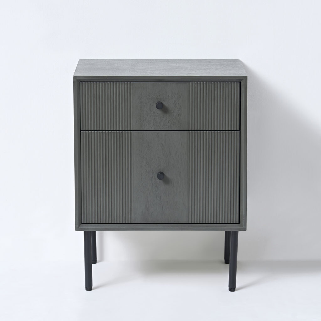 VIDI Skærm – Ladekast met 2 laden – Bijzettafel – Nachtkastje – 43 x 33 x 54.5 cm – Hout – Donkergrijs