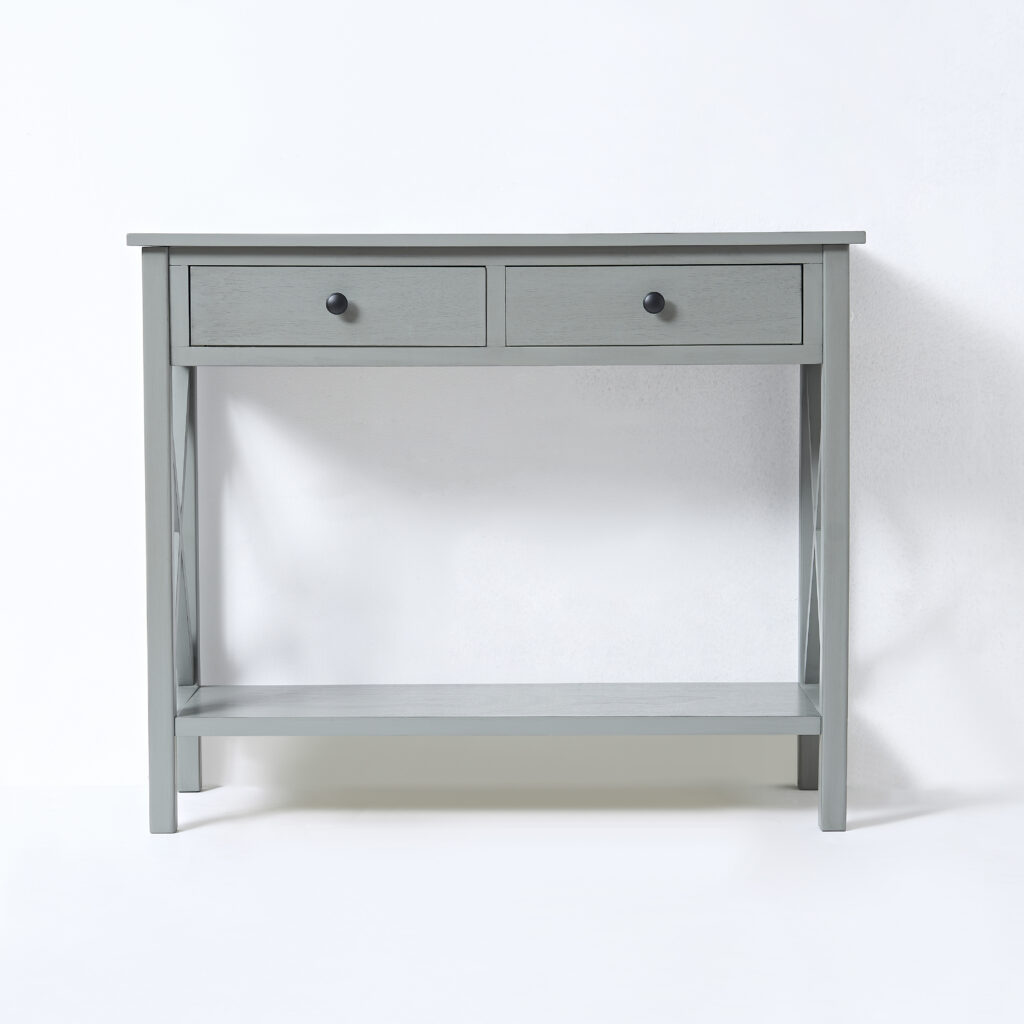 VIDI Lund – Sidetable – Consoletafel – Hout – Lichtgrijs – 91 x 35 x 75 cm