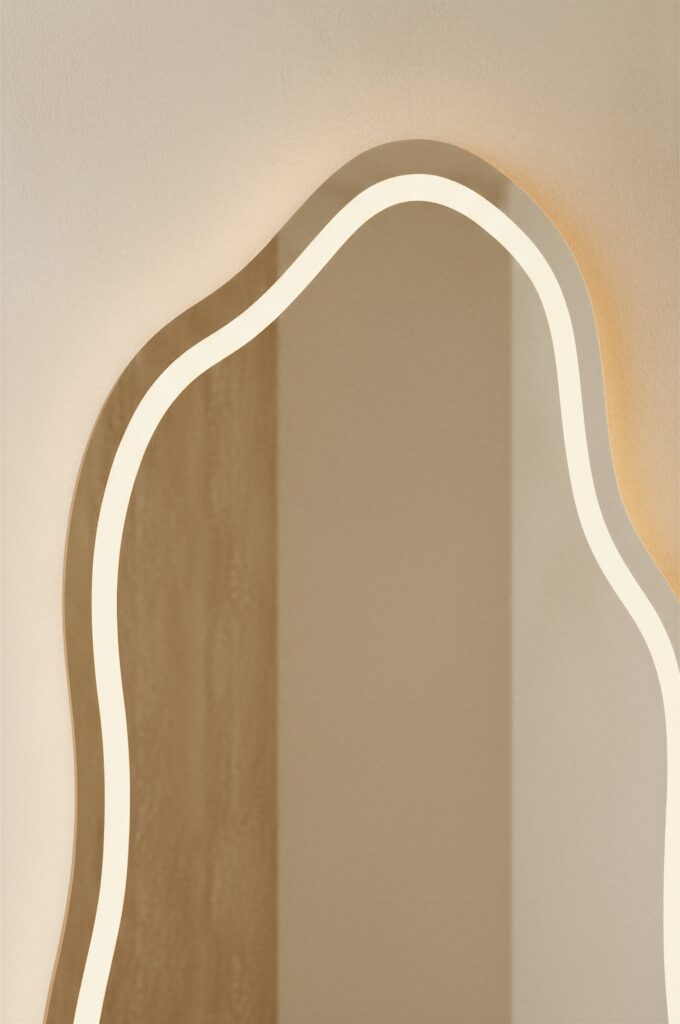 VIDI HJORD – Organische LED Badkamerspiegel 100×60 cm – Anti-Condens & 3 Lichtkleuren