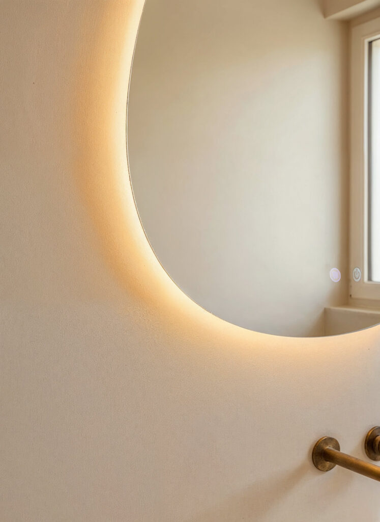 VIDI MELIN – Druppelvormige LED Badkamerspiegel 80×60 – Anti-Condens & 3 Lichtkleuren